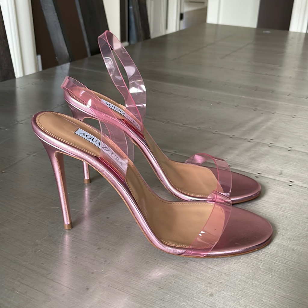 Aquazurra So Nude Metallic Pink Pvc Plexi Stiletto Sandal Pump Sz 39